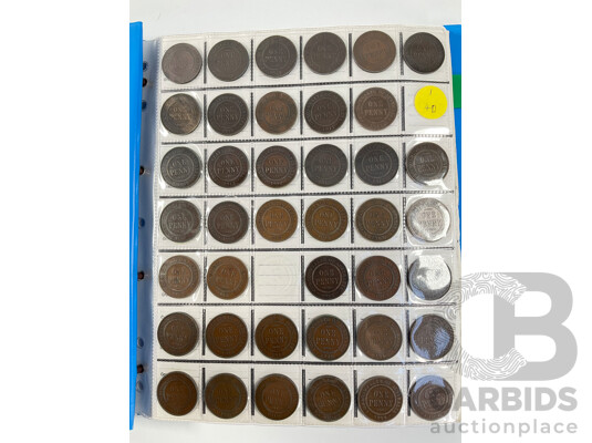 Album of Australian Pennies Spanning 1911 to 1964, Many Multiples Including 1912H, 1915H, 1916I, 1917I, 1919 Dot Above and Under Scroll and More - Approximately 393 Coins