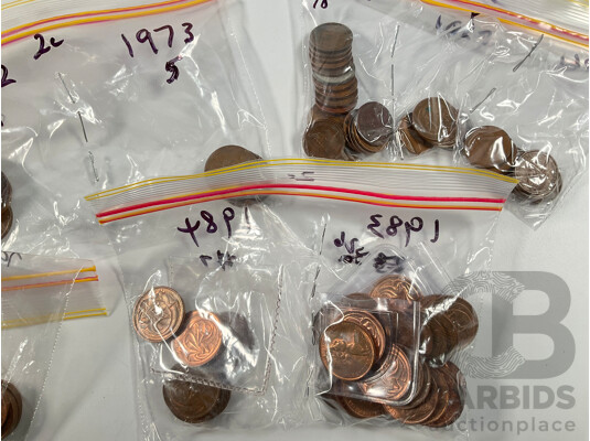 Collection of Australian One and Two Cent Coins Spanning 1966 to 1990 Including UNC - Approximately 2.5 Kilograms