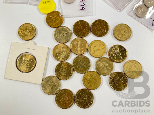 Collection of Australian Coins Including Twenty Commemorative One Dollars Including 2001 Federation, 2003 Women's Suffrage, 2005 WW2 End, 2007 APEC, 2008 Scouts Centenary................