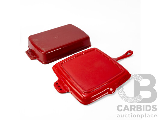 Cast Iron Enameled Ribbed Fry Pan and Baking Dish