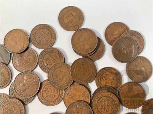 Collection of Australian KGV Pennies, Examples Spanning 1916 to 1934