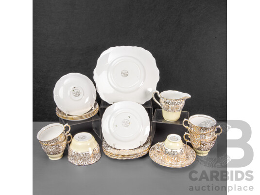 Colclough 1940's Bone China Gold Chintz Twenty One Piece Tea Set, Made in England