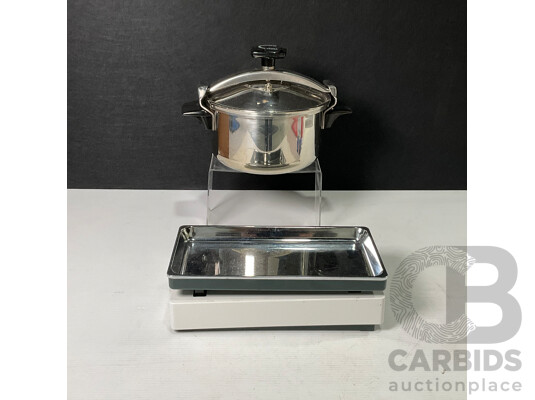 Vintage Wiltshire Pressure Cooker with Two Recipe Books and Krups Kitchen Scales