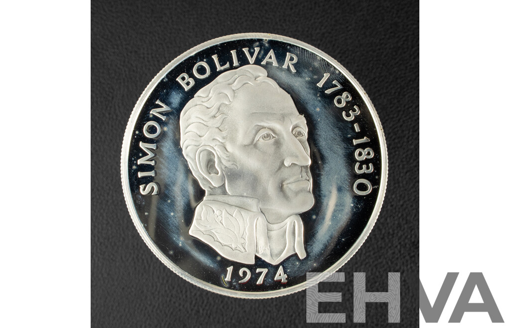 Panama Franklin Mint 1974 Silver Proof Twenty Balboas Coin, Simon Bolivar .925