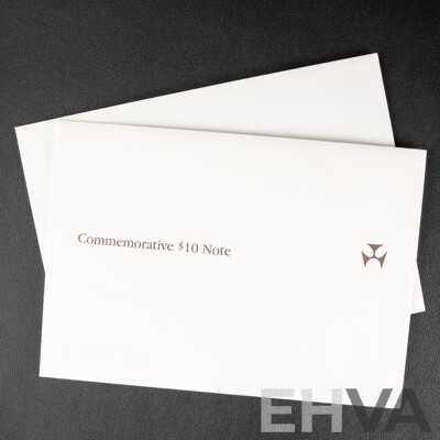 Two Australian 1988 Bicentennial Ten Dollar Notes, Collectors Issue Johnston/Fraser, Consecutive AA18053591 -Consecutive AA18053592