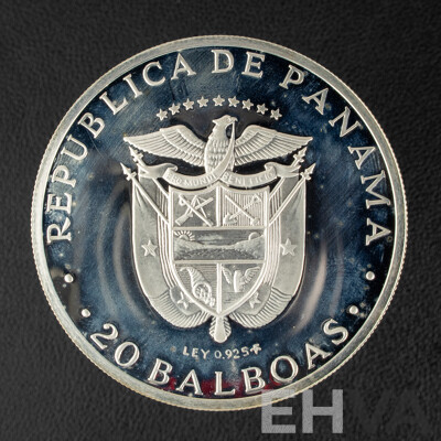 Panama Franklin Mint 1974 Silver Proof Twenty Balboas Coin, Simon Bolivar .925