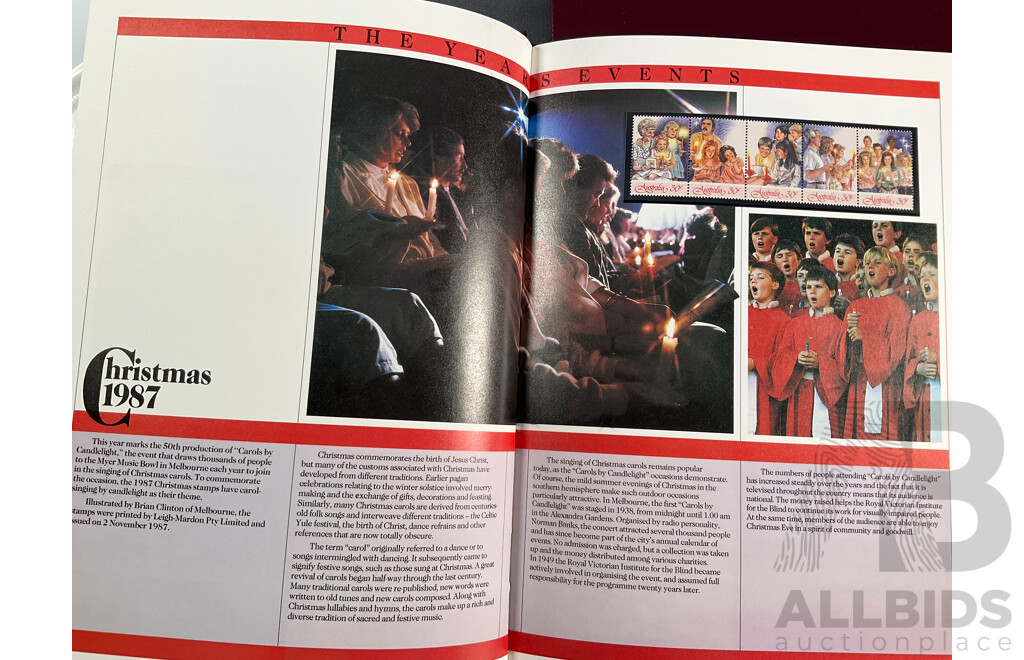 Five Australian Annual Stamp Albums Including 1982, 1984, 1986, 1987, 1989 - Face Value $140