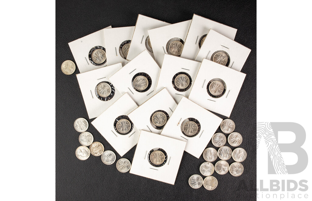 Thirty One Australian QE2 Silver Threepence Including 1962(14) 1963(10) 1964(7)   .500