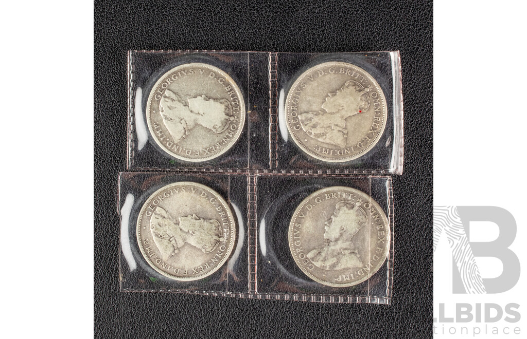 Four Australian KGV Silver Florins Including 1921, 1922, 1923, 1924  .925