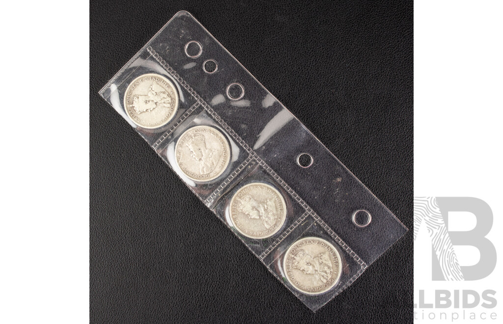 Four Australian KGV Silver Florins Including 1925, 1926, 1927, 1928  .925