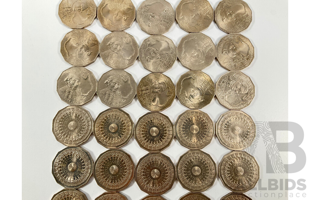 Sixty Australian Commemorative Fifty Cent Coins Including Twenty 1970 Captain Cook, Twenty 1977 Jubilee, Twenty 1981 Charles and Diana