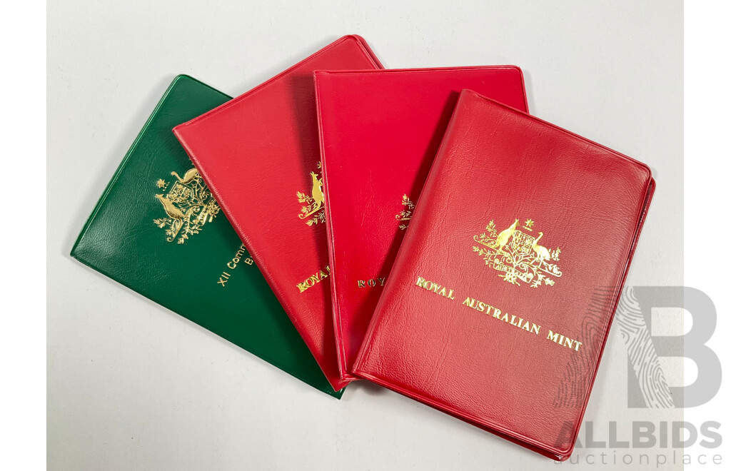 Four Australian RAM UNC Coin Sets 1979, 1980, 1981, 1982 Commonwealth Games