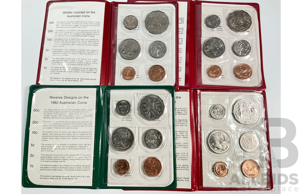 Four Australian RAM UNC Coin Sets 1979, 1980, 1981, 1982 Commonwealth Games