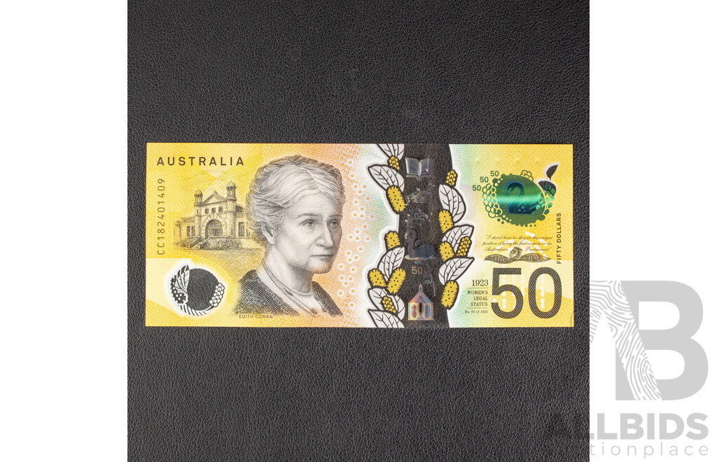 Australian 2018 Fifty Dollar Note, Lowe/Fraser, Edith Cowan 'Responsibility' Spelling Error