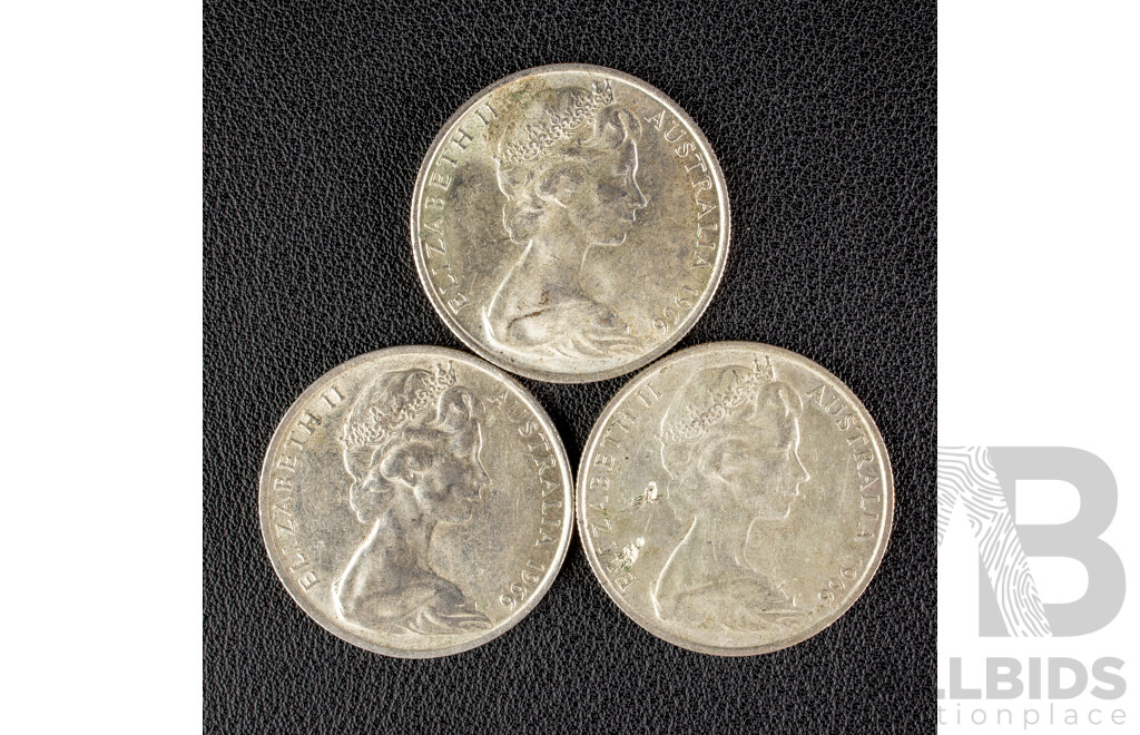 Three Australian 1966 Round Silver Fifty Cent Coins .800
