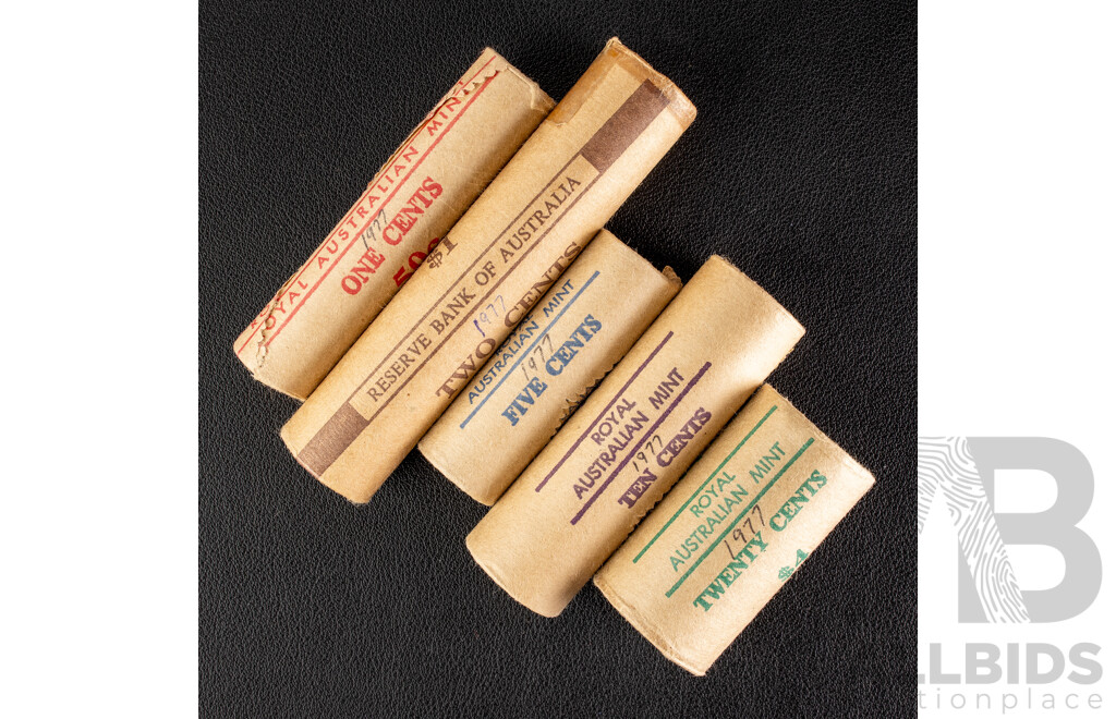 Australian RAM UNC 1977 One, Two, Five, Ten, Twenty Cent Coin Rolls