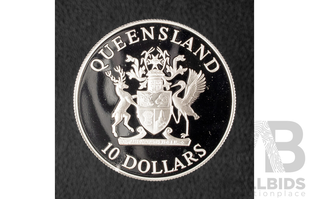 Australian RAM 1989 Silver Proof Ten Dollar Coin, State Series Queensland .925