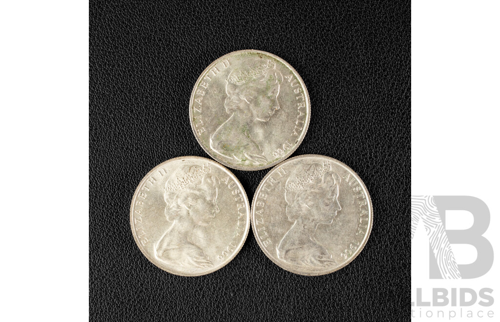 Three Australian 1966 Round Silver Fifty Cent Coins .800