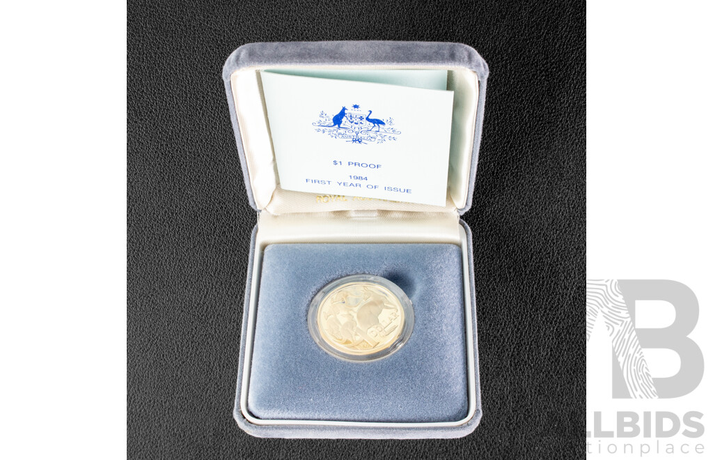 Australian RAM 1984 Proof One Dollar Coin, First Year Issue with 1989/90 UNC One and Two Cent Farewell Pair