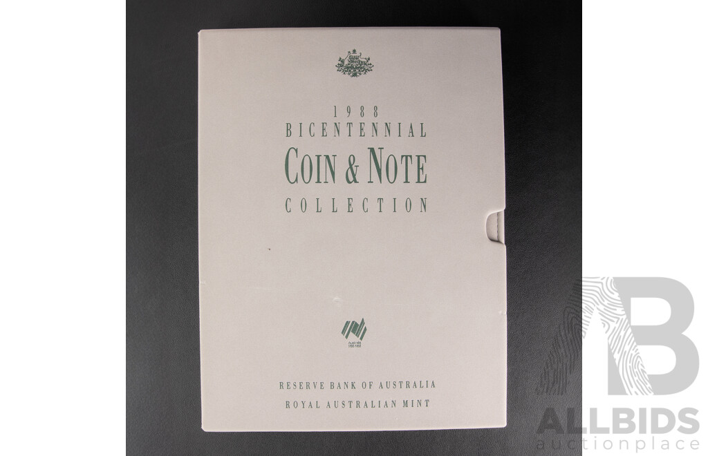Australian RAM/RBA 1988 Bicentennial Coin and Note Collection Folder, Includes Silver Ten Dollar Coin and Commemorative Ten Dollar Note
