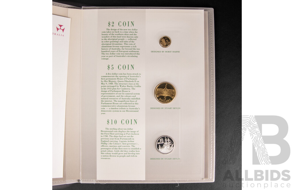 Australian RAM/RBA 1988 Bicentennial Coin and Note Collection Folder, Includes Silver Ten Dollar Coin and Commemorative Ten Dollar Note