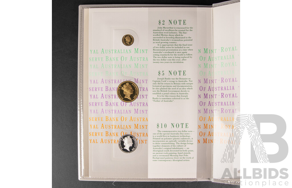 Australian RAM/RBA 1988 Bicentennial Coin and Note Collection Folder, Includes Silver Ten Dollar Coin and Commemorative Ten Dollar Note