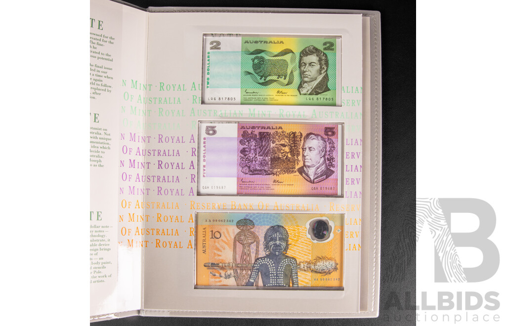 Australian RAM/RBA 1988 Bicentennial Coin and Note Collection Folder, Includes Silver Ten Dollar Coin and Commemorative Ten Dollar Note