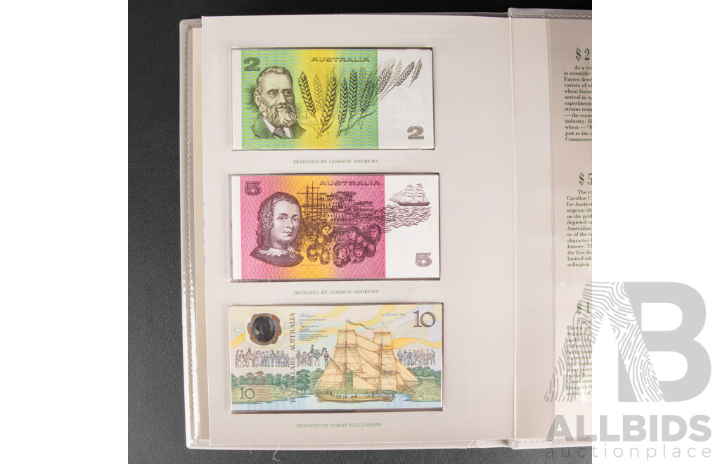 Australian RAM/RBA 1988 Bicentennial Coin and Note Collection Folder, Includes Silver Ten Dollar Coin and Commemorative Ten Dollar Note