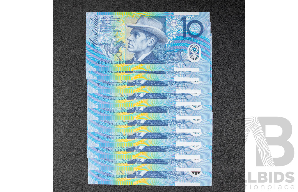 Ten Australian 1993 Ten Dollar Notes, Fraser/Evans, Consecutive CA 93351760 - CA 93351769