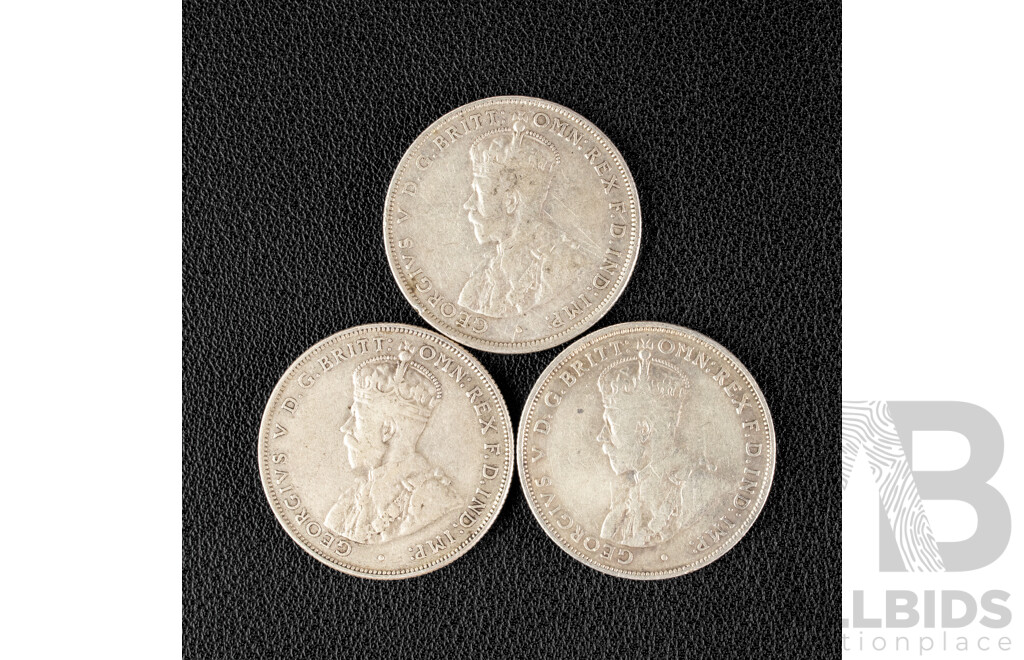 Three Australian KGV Silver Florins Including 1934, 1936(2) .925