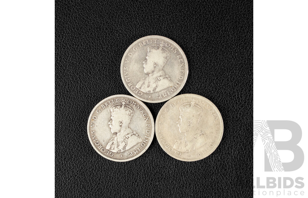 Three Australian KGV Silver Florins Including 1919M, 1921, 1924 .925