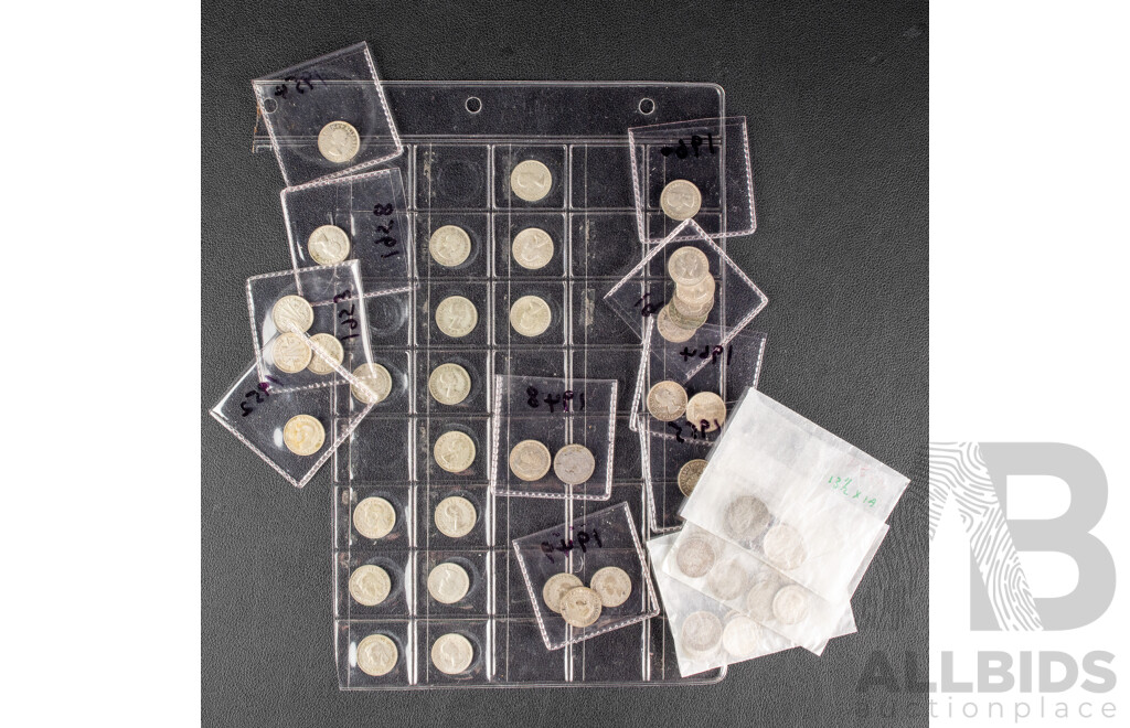 Sixty Australian Silver Threepence, Consecutive Examples Spanning 1948 to 1964 .500