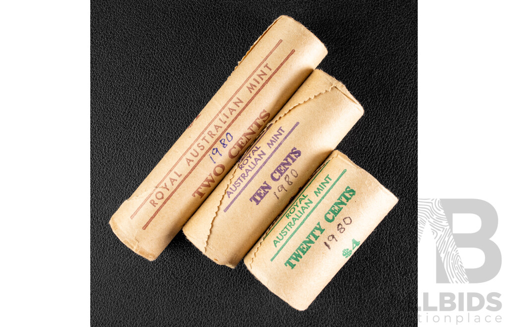 Australian RAM UNC 1980 Two, Five and Twenty Cent Coin Rolls