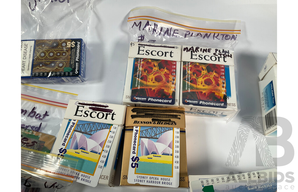 Collection of Australian Phone Cards Including 1990 Adelaide 500th World Championship Grand Prix, 1993 Year of the Worlds Indigenous People, Scenic, Animals and More, Many Multiples