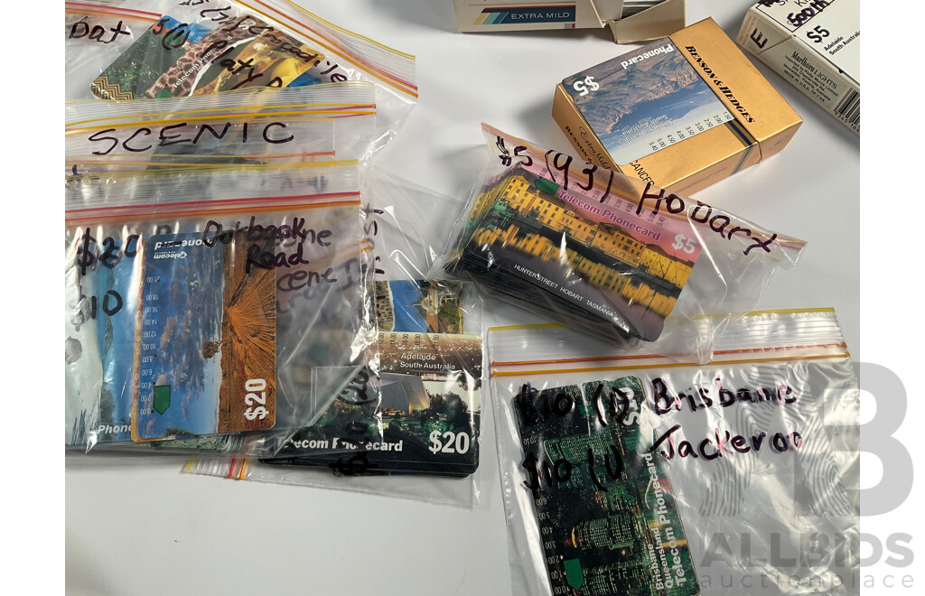 Collection of Australian Phone Cards Including 1990 Adelaide 500th World Championship Grand Prix, 1993 Year of the Worlds Indigenous People, Scenic, Animals and More, Many Multiples