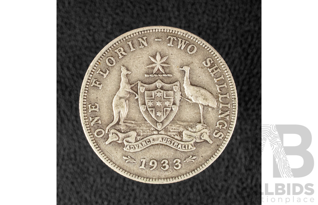 Australian 1933 KGV Silver Florin .925