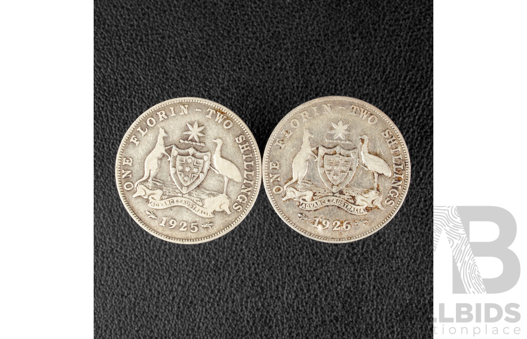 Two Australian KGV Silver Florins 1925 and 1926 .925