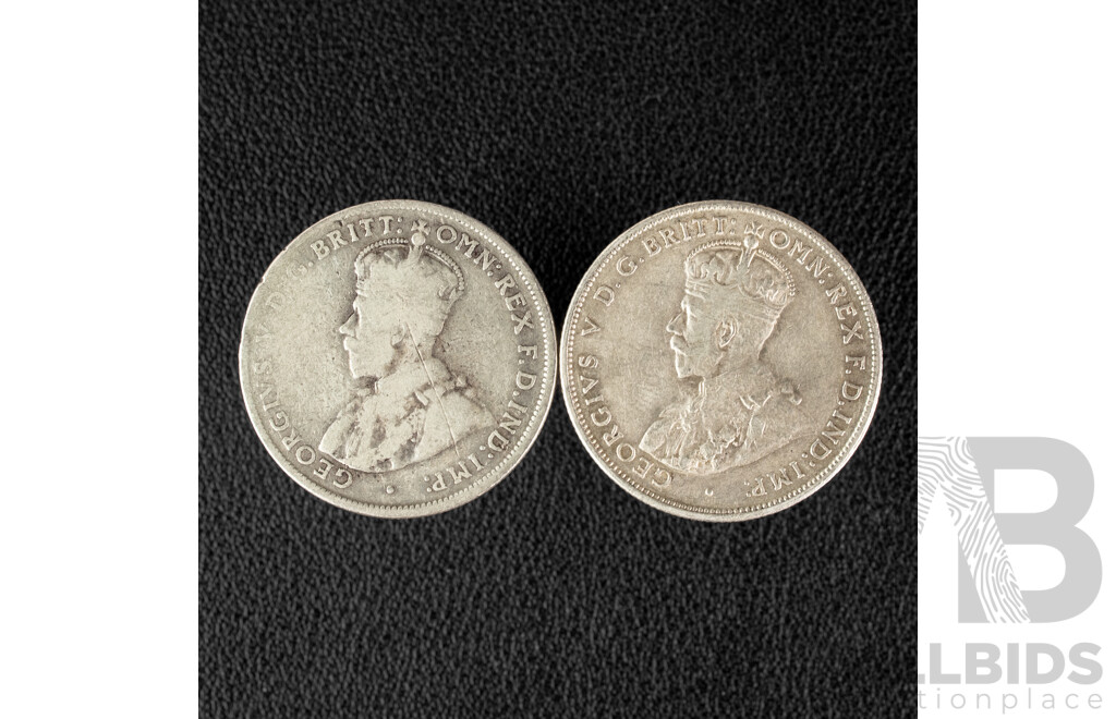Two Australian KGV Silver Florins 1934 and 1936 .925