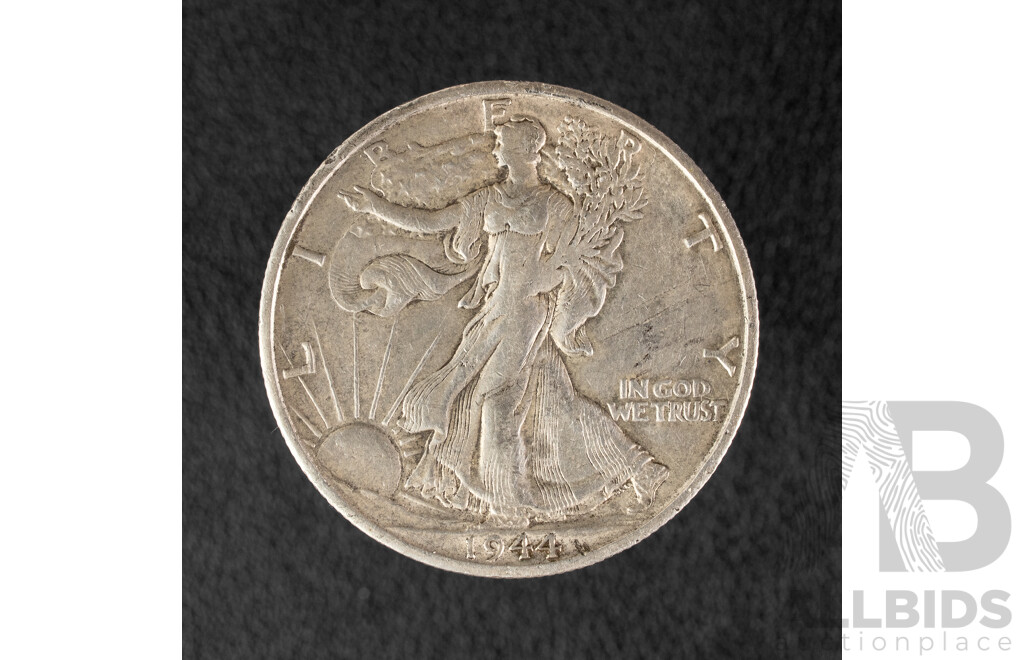 USA 1944 Silver Walking Liberty Half Dollar, San Fransisco Mint .900