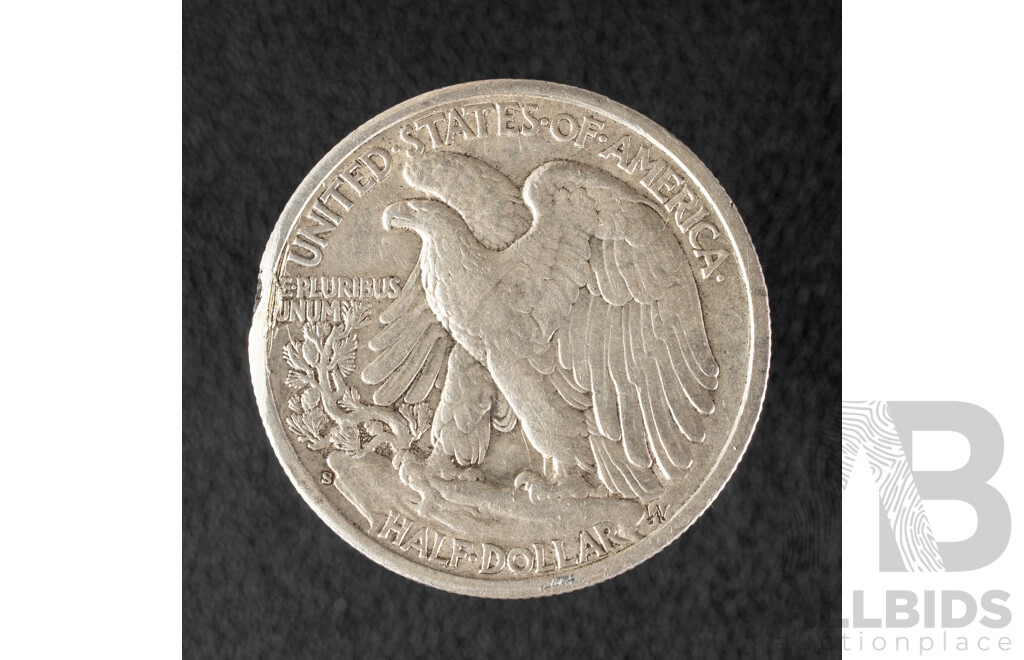 USA 1944 Silver Walking Liberty Half Dollar, San Fransisco Mint .900