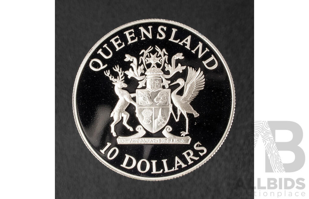 Australian RAM 1989 Silver Proof Ten Dollar Coin, State Series Queensland .925