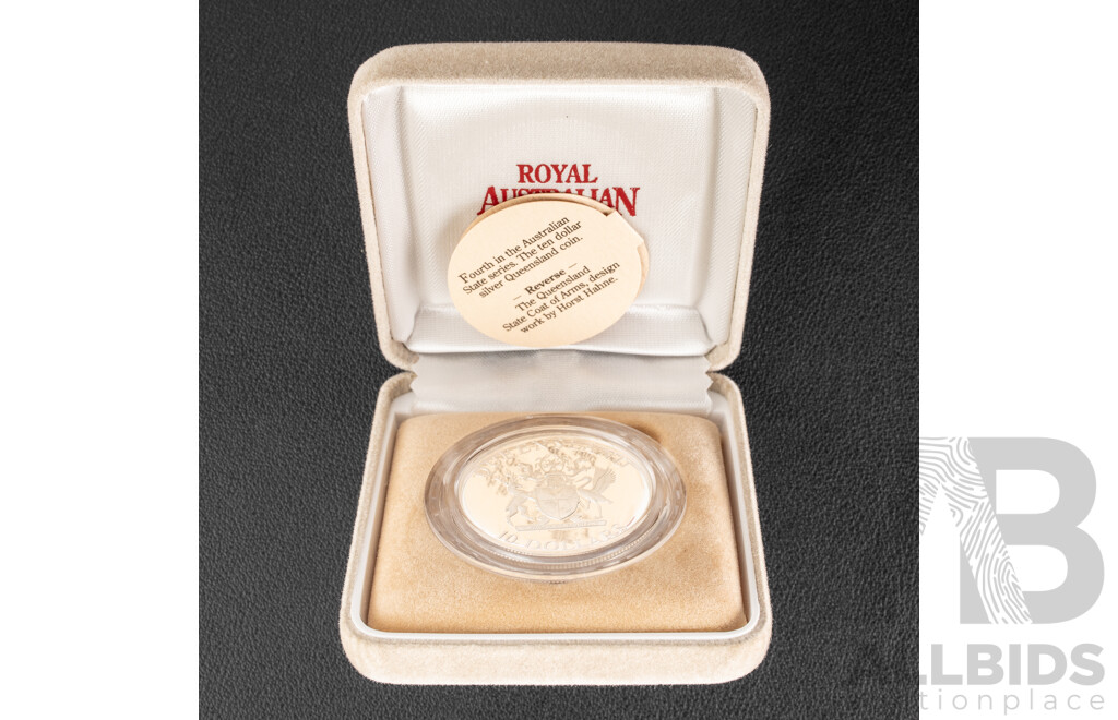 Australian RAM 1989 Silver Proof Ten Dollar Coin, State Series Queensland .925