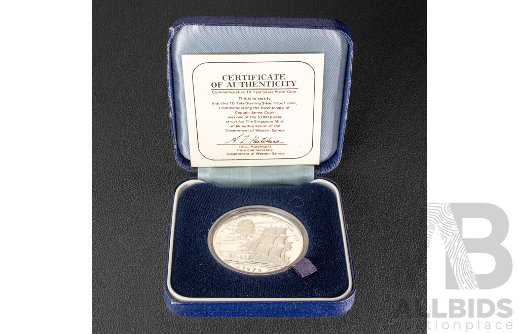 Western Samoa 1979 Silver Proof Ten Tala Coin, Bicentenary Captain Cook .925