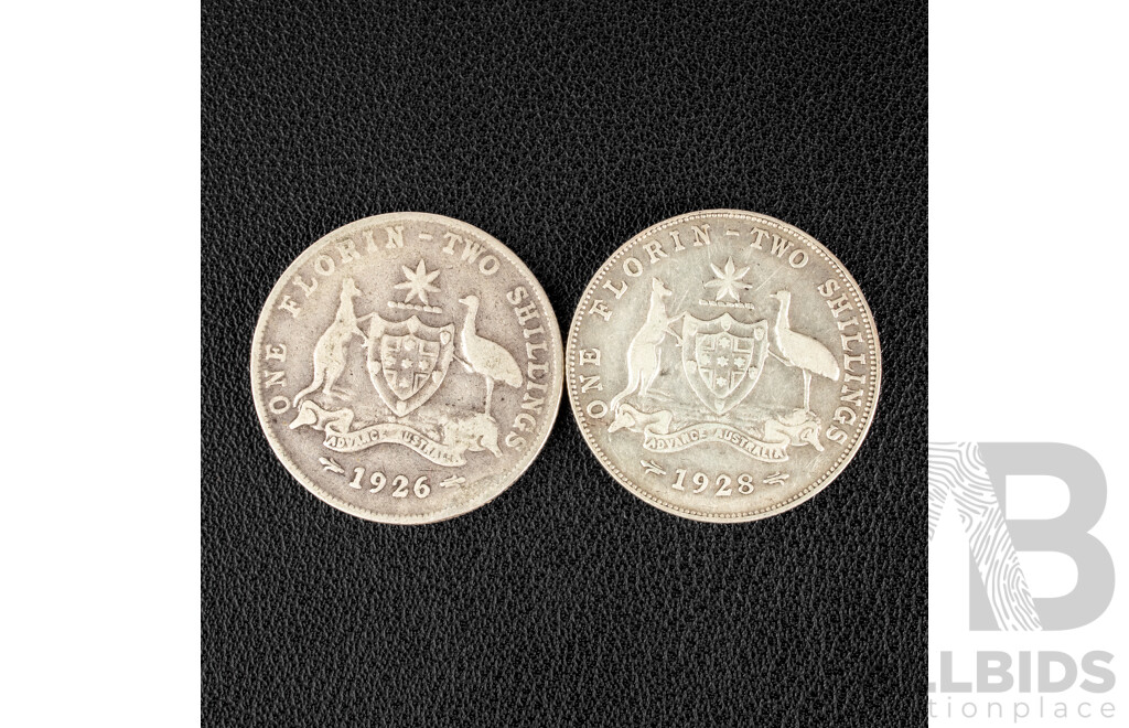 Australian 1926 and 1928 KGV Silver Florins .925