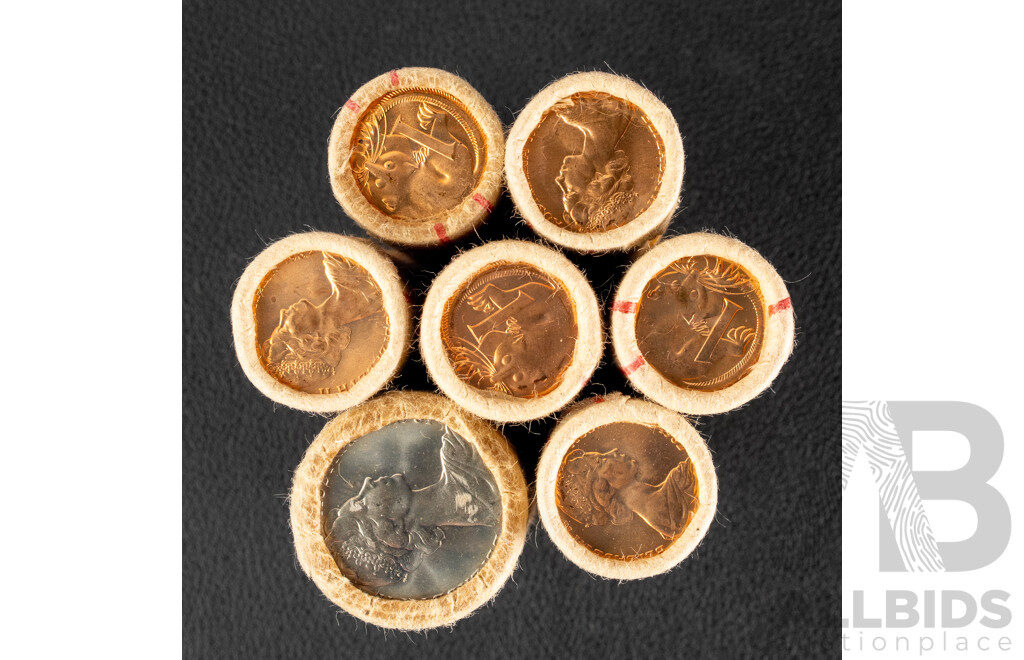Nine Australian RAM UNC Coin Rolls Including 1977, 1982(3) 1983(2) One Cent, 1980 Two Cents, 1979 Five Cents, 1981 Ten Cents