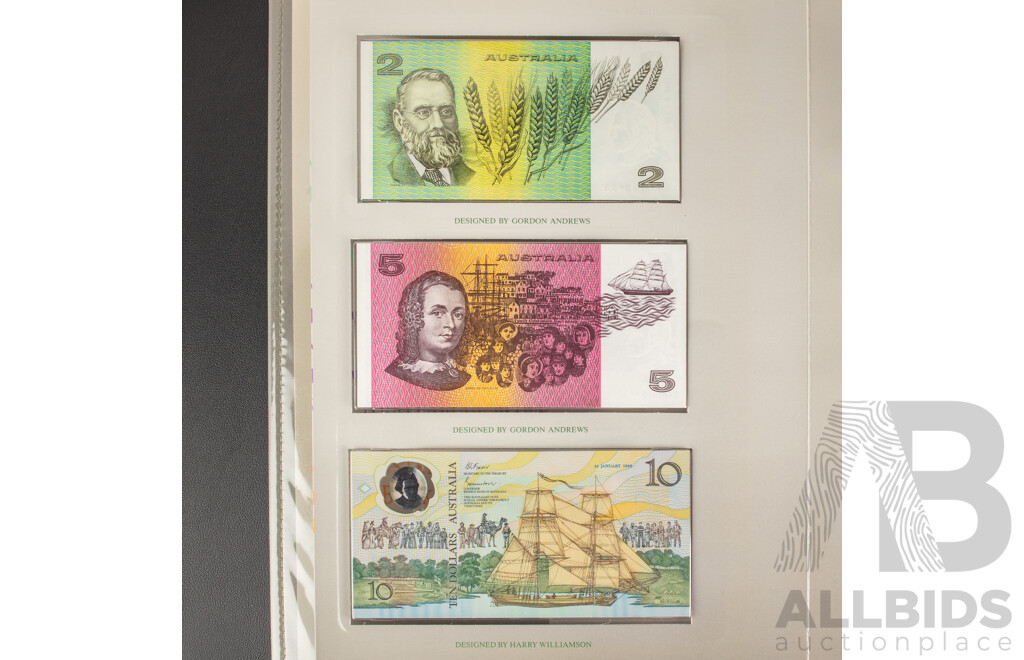 Australian RAM/RBA 1988 Bicentennial Coin and Note Collection Folder, Includes Silver Ten Dollar Coin and Commemorative Ten Dollar Note and Last Prefix Two Dollar Note LQG 740158
