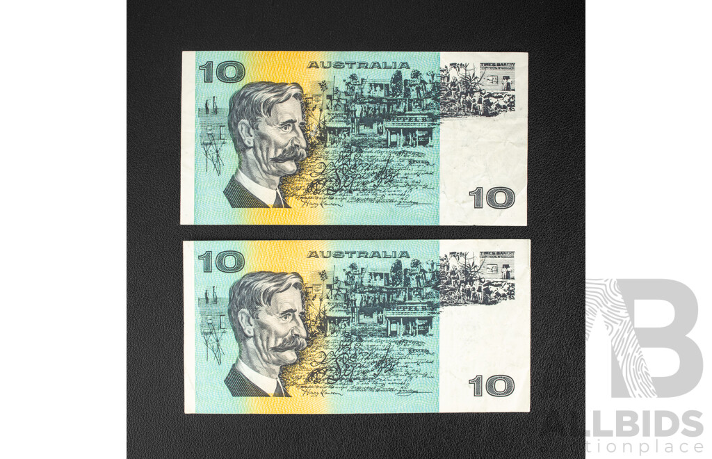 Two Australian 1991 Ten Dollar Notes, Fraser/Cole, Both Without Plate Letter, R313b