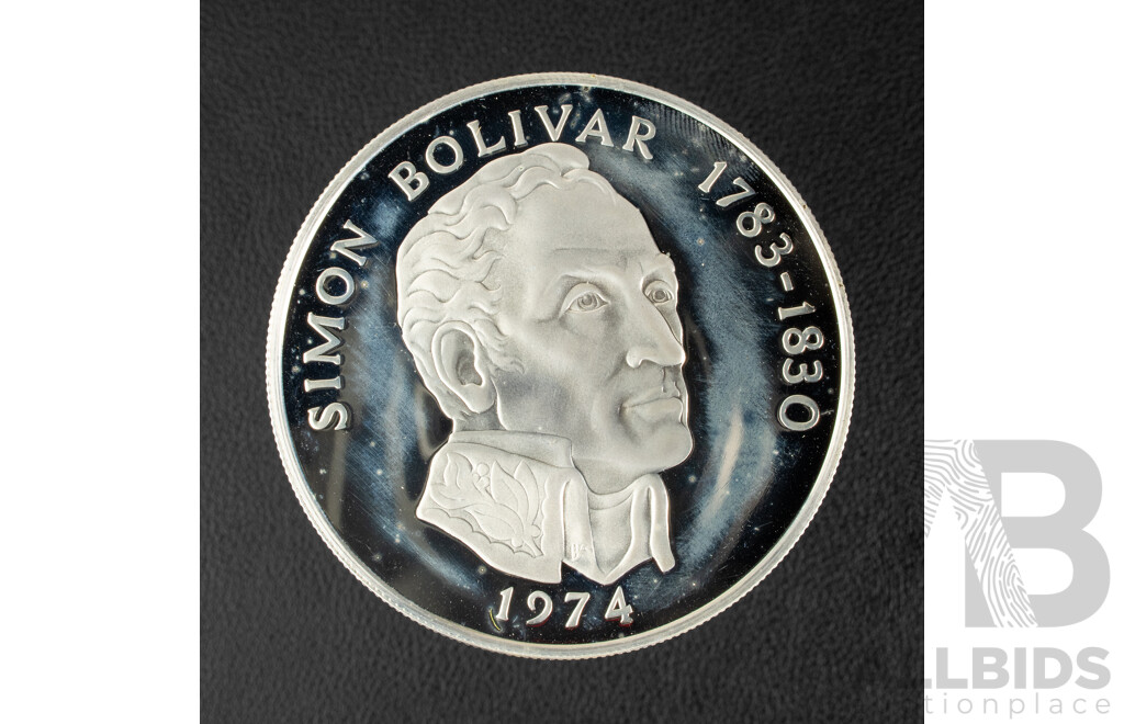 Panama Franklin Mint 1974 Silver Proof Twenty Balboas Coin, Simon Bolivar .925