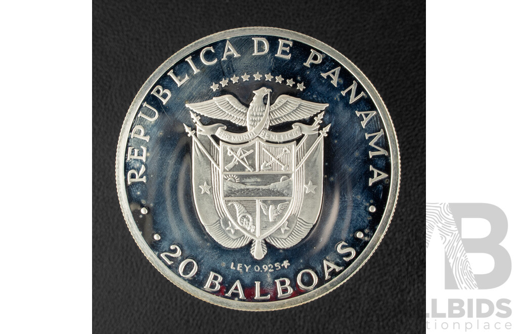 Panama Franklin Mint 1974 Silver Proof Twenty Balboas Coin, Simon Bolivar .925