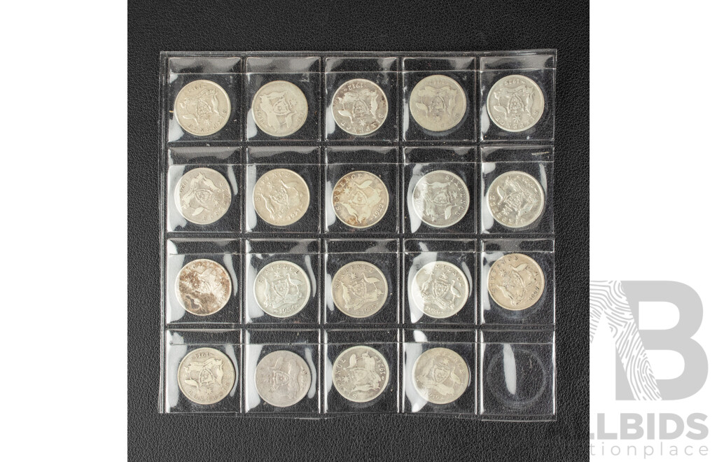 Nineteen Australian KEVII/KGV Silver Sixpence Including 1910, 1911, 1912, 1914, 1916, 1917, 1919, 1920M Consecutive to 1928, 1934, 1935, 1936  .925
